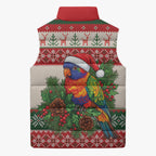 Aussie Rainbow Lorikeets Christmas Sleeveless Puffer Jacket Festive Knitted Pattern Inspired