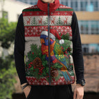 Aussie Rainbow Lorikeets Christmas Sleeveless Puffer Jacket Festive Knitted Pattern Inspired