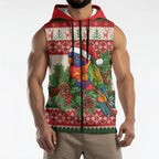 Aussie Rainbow Lorikeets Christmas Sleeveless Zip Hoodie Festive Knitted Pattern Inspired