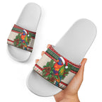 Aussie Rainbow Lorikeets Christmas Slide Sandals Festive Knitted Pattern Inspired