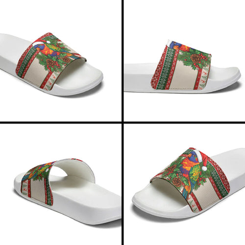 Aussie Rainbow Lorikeets Christmas Slide Sandals Festive Knitted Pattern Inspired