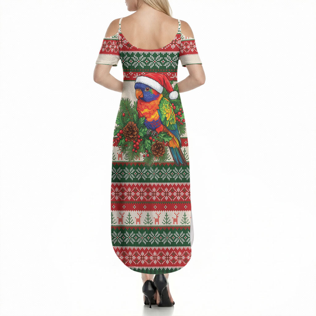 Aussie Rainbow Lorikeets Christmas Summer Maxi Dress Festive Knitted Pattern Inspired