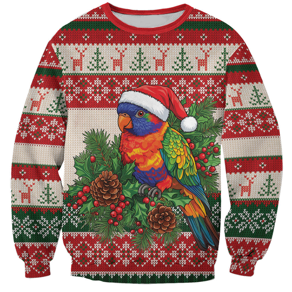 Aussie Rainbow Lorikeets Christmas Sweatshirt Festive Knitted Pattern Inspired