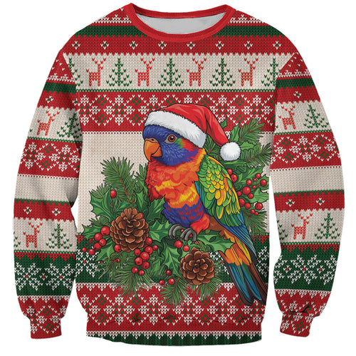 Aussie Rainbow Lorikeets Christmas Sweatshirt Festive Knitted Pattern Inspired