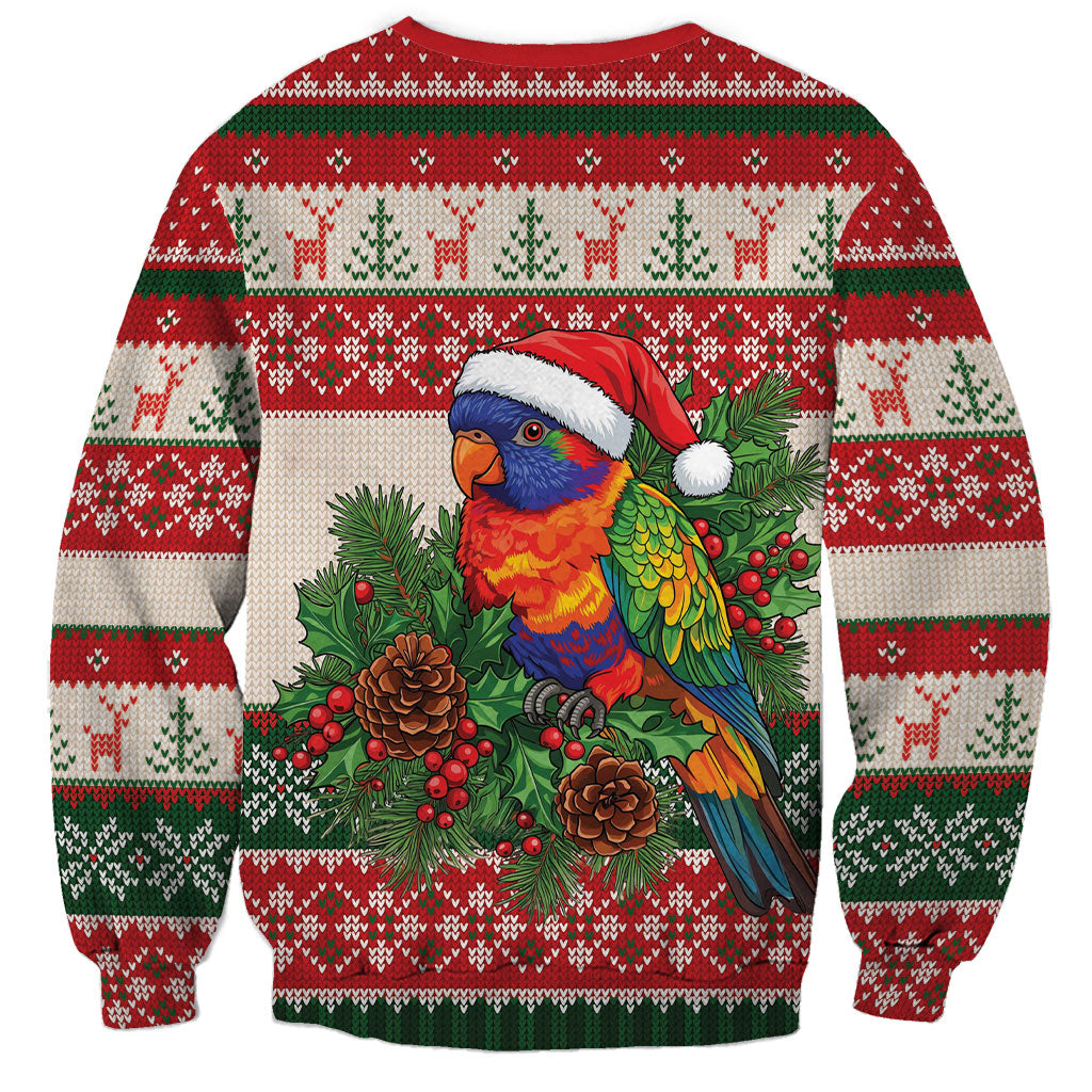 Aussie Rainbow Lorikeets Christmas Sweatshirt Festive Knitted Pattern Inspired