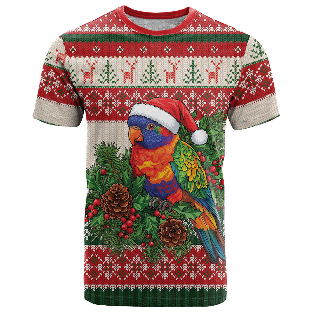 Aussie Rainbow Lorikeets Christmas T Shirt Festive Knitted Pattern Inspired