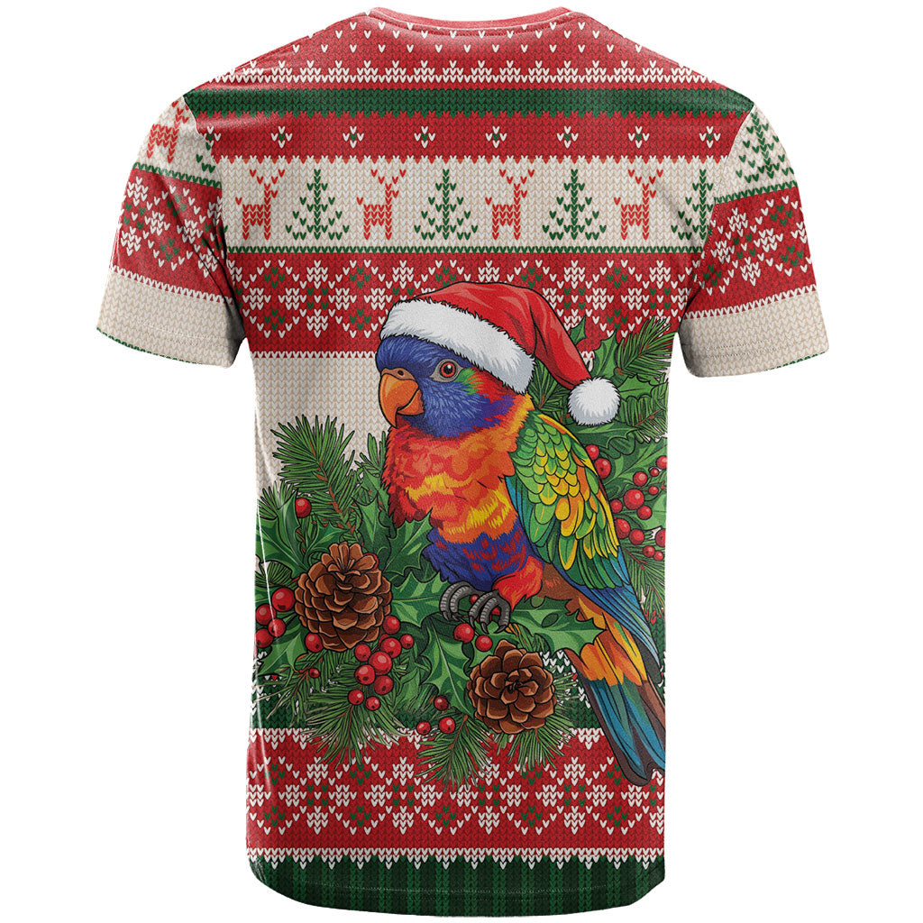 Aussie Rainbow Lorikeets Christmas T Shirt Festive Knitted Pattern Inspired