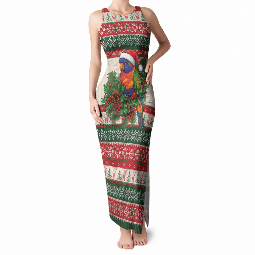 Aussie Rainbow Lorikeets Christmas Tank Maxi Dress Festive Knitted Pattern Inspired