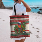 Aussie Rainbow Lorikeets Christmas Tote Bag Festive Knitted Pattern Inspired