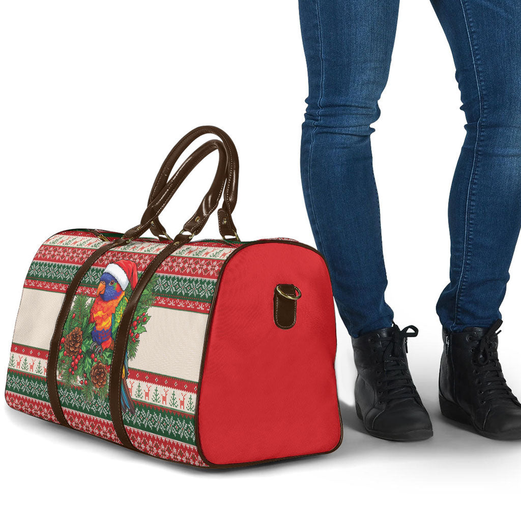 Aussie Rainbow Lorikeets Christmas Travel Bag Festive Knitted Pattern Inspired