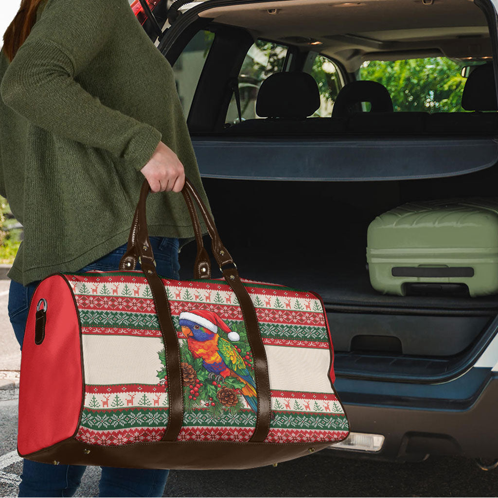 Aussie Rainbow Lorikeets Christmas Travel Bag Festive Knitted Pattern Inspired