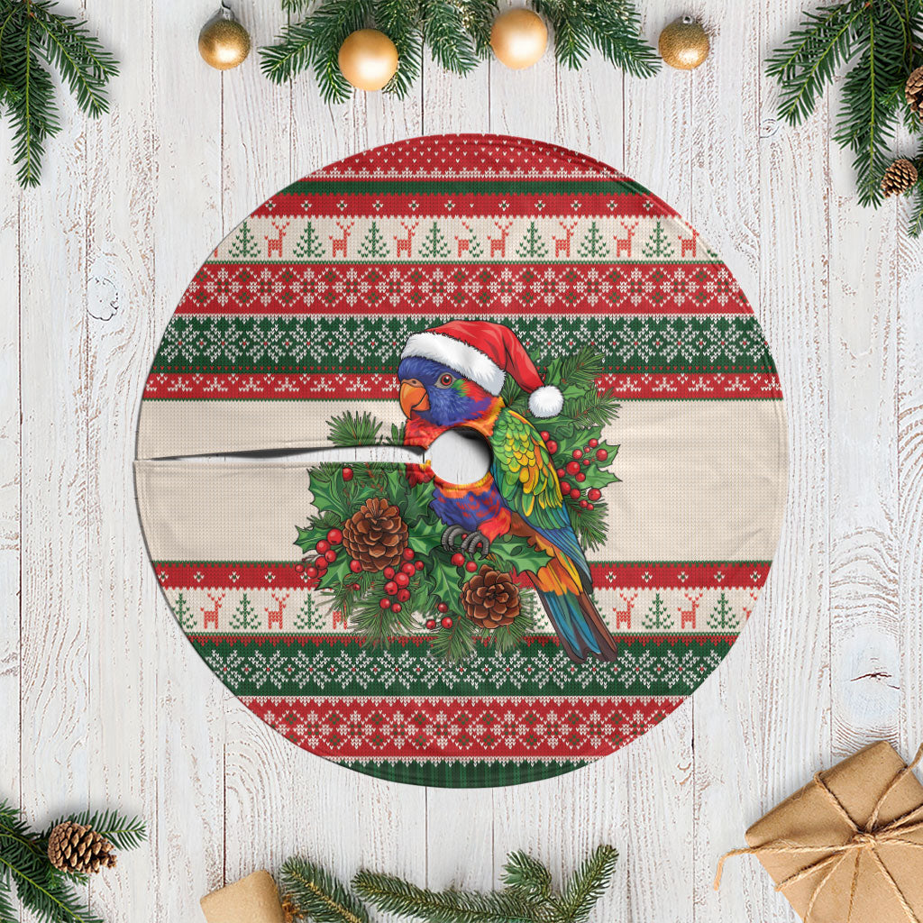 Aussie Rainbow Lorikeets Christmas Tree Skirt Festive Knitted Pattern Inspired