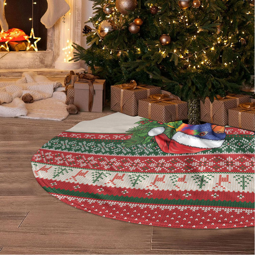 Aussie Rainbow Lorikeets Christmas Tree Skirt Festive Knitted Pattern Inspired