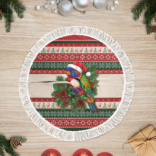 Aussie Rainbow Lorikeets Christmas Tree Skirt Festive Knitted Pattern Inspired