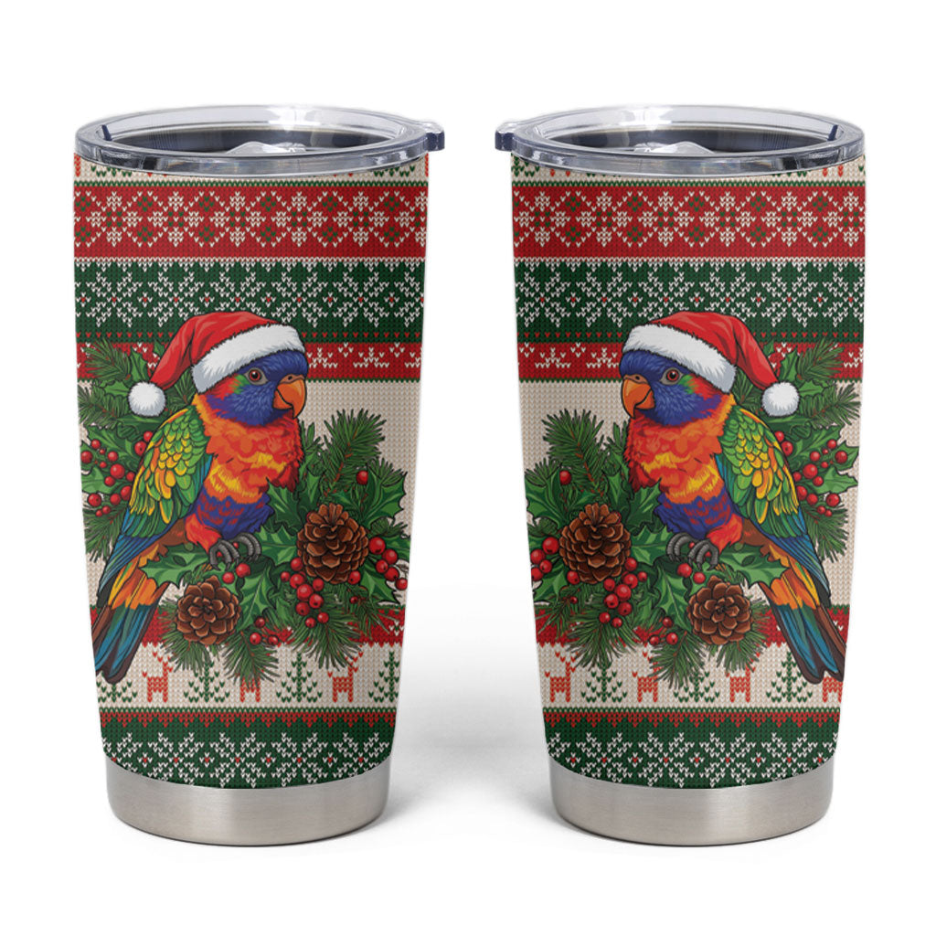 Aussie Rainbow Lorikeets Christmas Tumbler Cup Festive Knitted Pattern Inspired