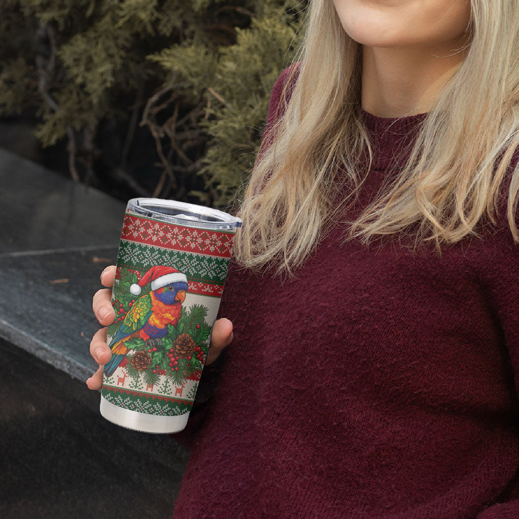 Aussie Rainbow Lorikeets Christmas Tumbler Cup Festive Knitted Pattern Inspired
