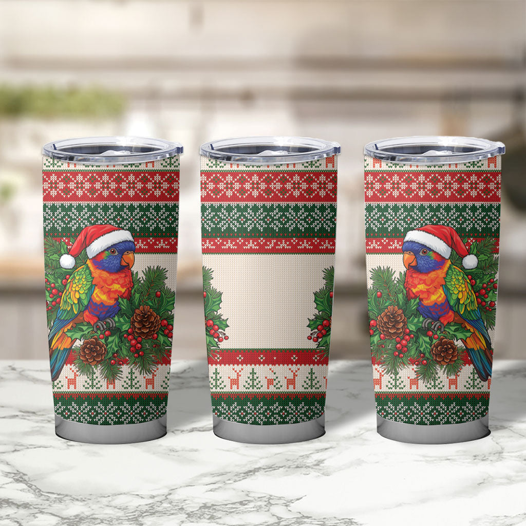 Aussie Rainbow Lorikeets Christmas Tumbler Cup Festive Knitted Pattern Inspired