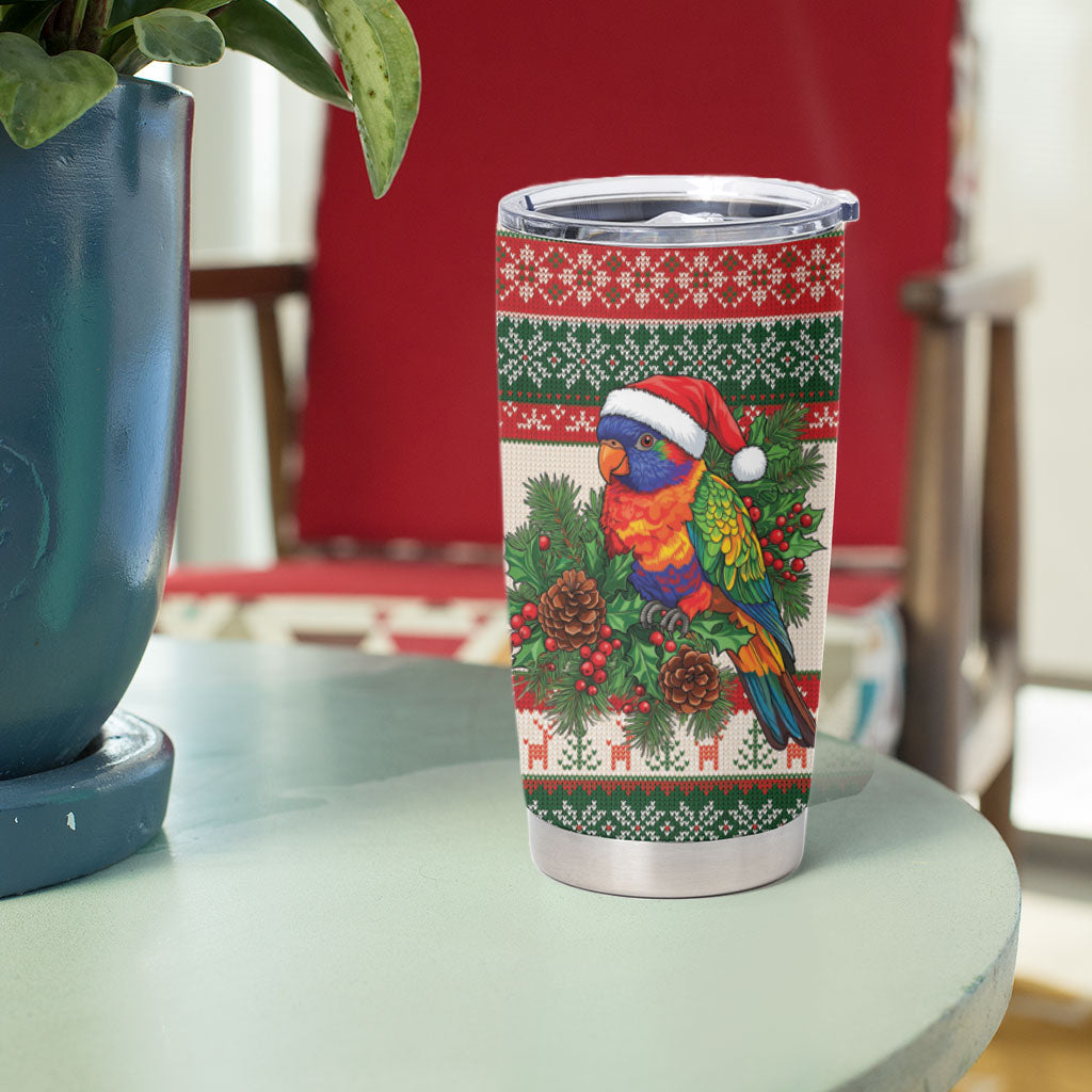 Aussie Rainbow Lorikeets Christmas Tumbler Cup Festive Knitted Pattern Inspired