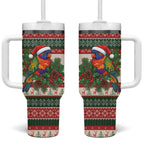 Aussie Rainbow Lorikeets Christmas Tumbler With Handle Festive Knitted Pattern Inspired