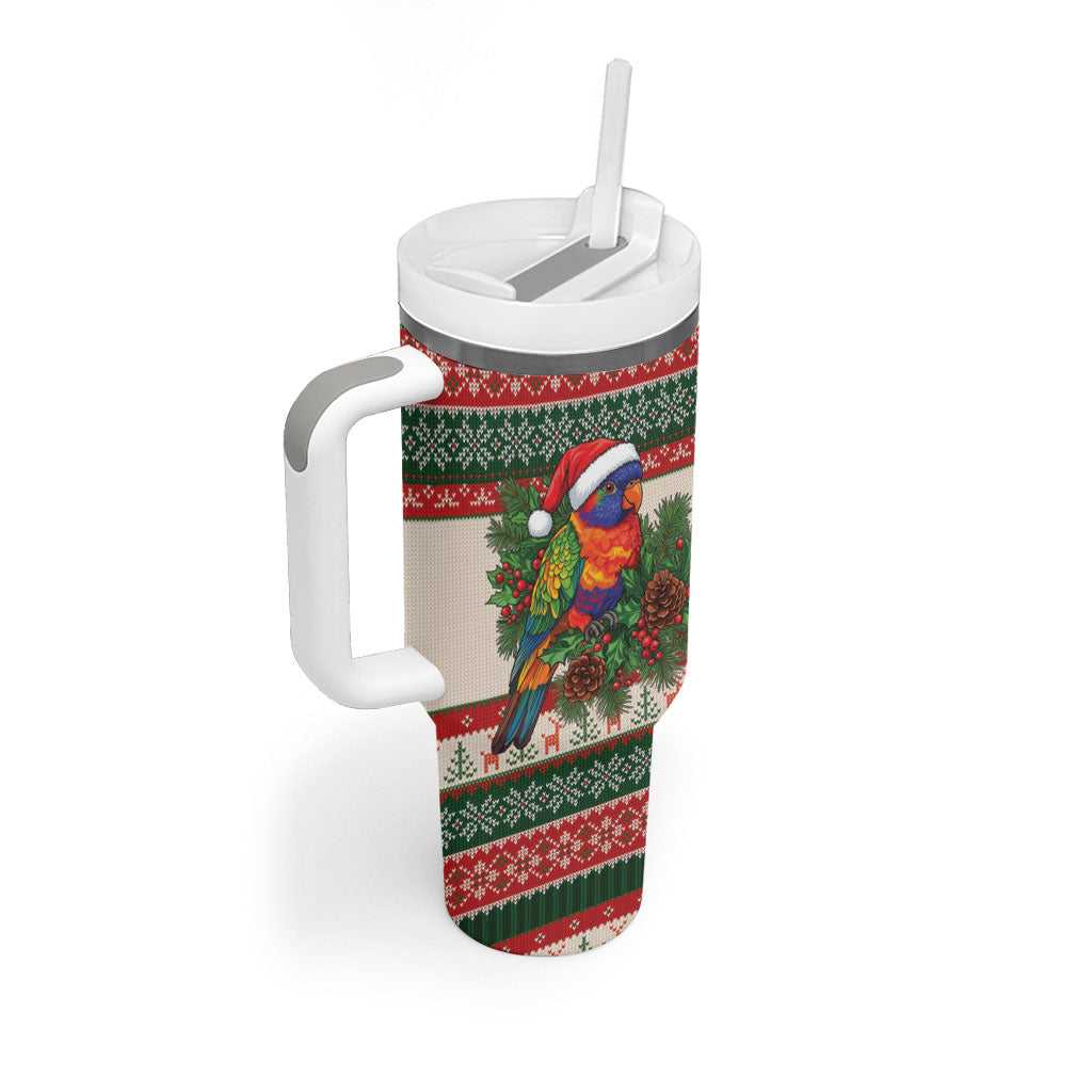 Aussie Rainbow Lorikeets Christmas Tumbler With Handle Festive Knitted Pattern Inspired