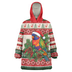 Aussie Rainbow Lorikeets Christmas Wearable Blanket Hoodie Festive Knitted Pattern Inspired