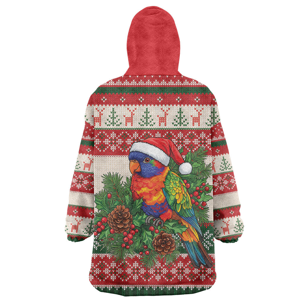 Aussie Rainbow Lorikeets Christmas Wearable Blanket Hoodie Festive Knitted Pattern Inspired