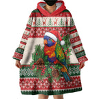 Aussie Rainbow Lorikeets Christmas Wearable Blanket Hoodie Festive Knitted Pattern Inspired