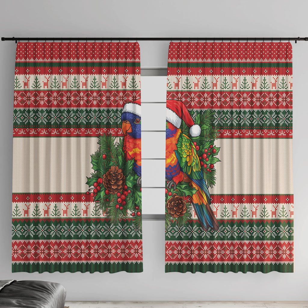 Aussie Rainbow Lorikeets Christmas Window Curtain Festive Knitted Pattern Inspired