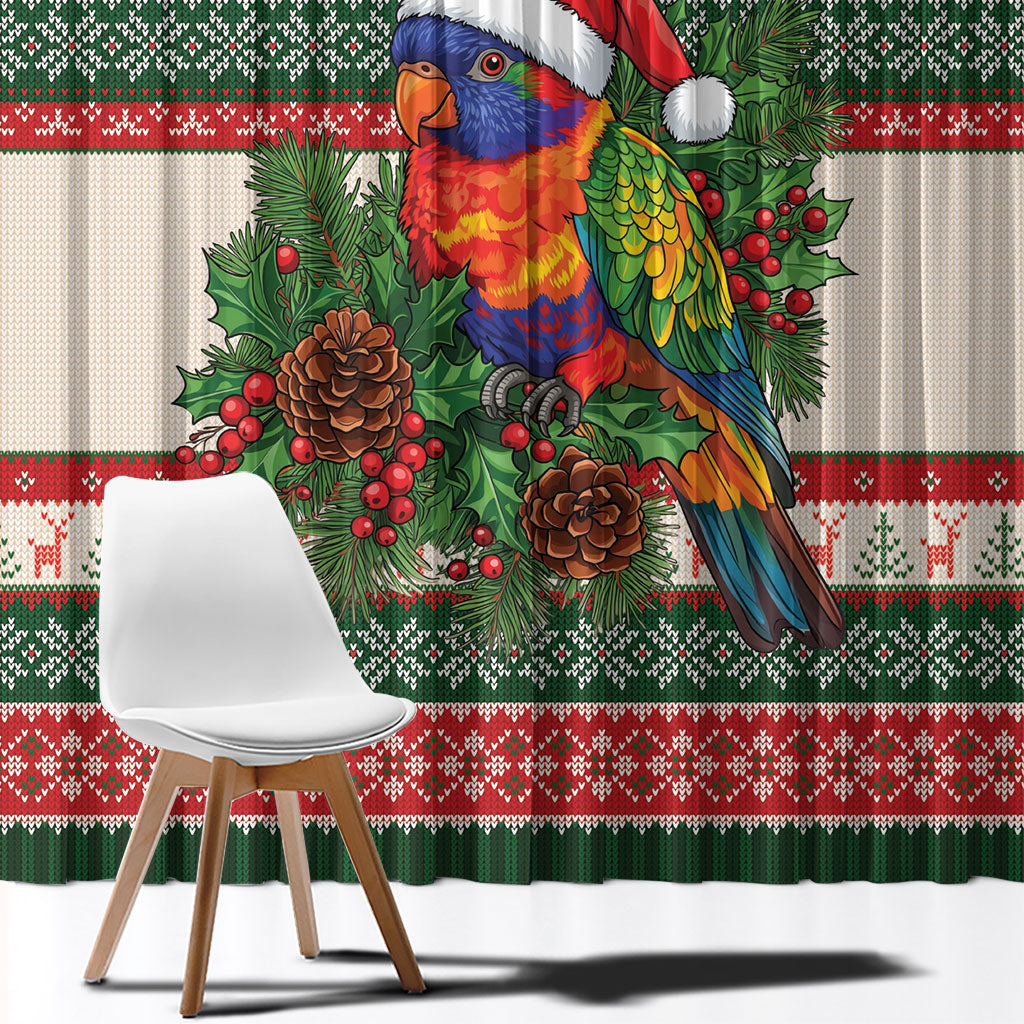 Aussie Rainbow Lorikeets Christmas Window Curtain Festive Knitted Pattern Inspired