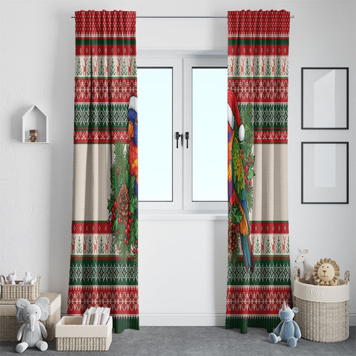 Aussie Rainbow Lorikeets Christmas Window Curtain Festive Knitted Pattern Inspired