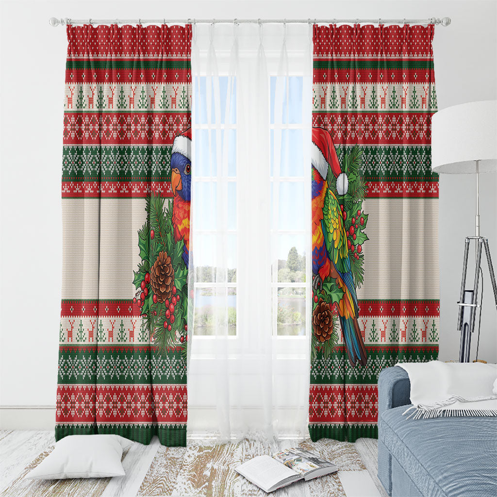 Aussie Rainbow Lorikeets Christmas Window Curtain Festive Knitted Pattern Inspired