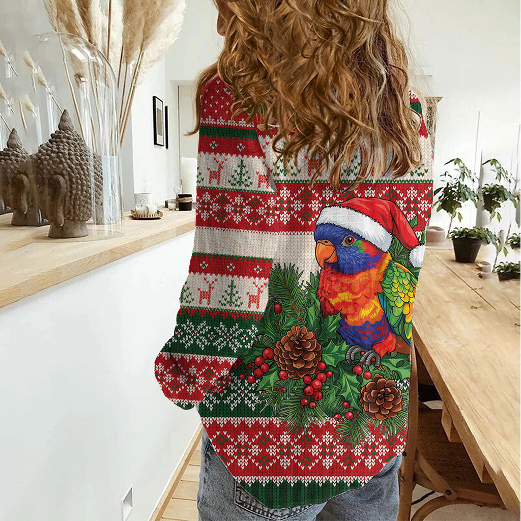 Aussie Rainbow Lorikeets Christmas Women Casual Shirt Festive Knitted Pattern Inspired
