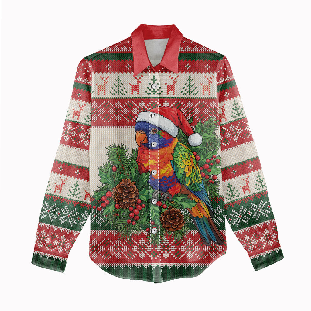 Aussie Rainbow Lorikeets Christmas Women Casual Shirt Festive Knitted Pattern Inspired