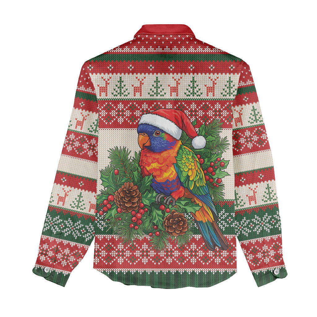 Aussie Rainbow Lorikeets Christmas Women Casual Shirt Festive Knitted Pattern Inspired