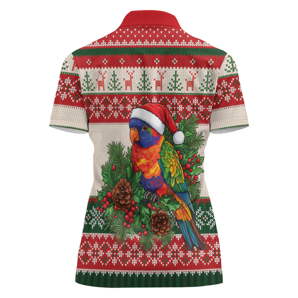 Aussie Rainbow Lorikeets Christmas Women Polo Shirt Festive Knitted Pattern Inspired