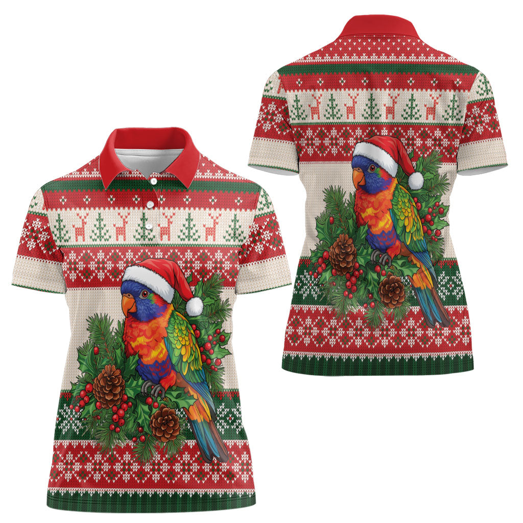 Aussie Rainbow Lorikeets Christmas Women Polo Shirt Festive Knitted Pattern Inspired