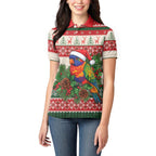 Aussie Rainbow Lorikeets Christmas Women Polo Shirt Festive Knitted Pattern Inspired