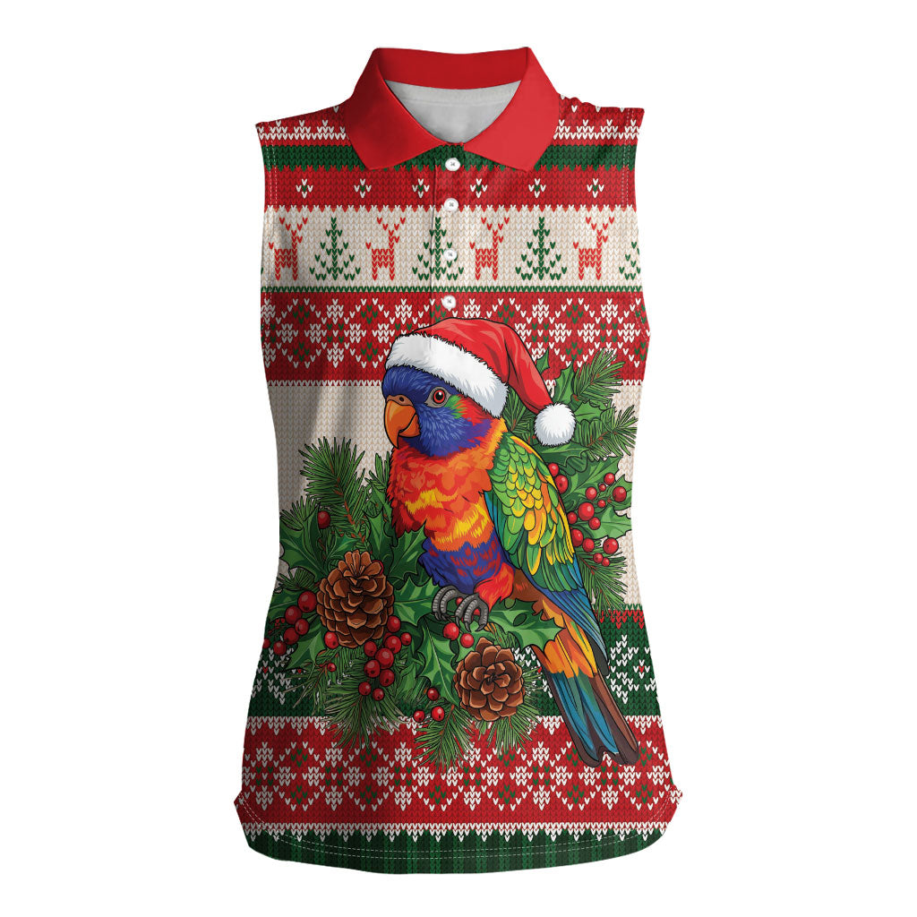 Aussie Rainbow Lorikeets Christmas Women Sleeveless Polo Shirt Festive Knitted Pattern Inspired