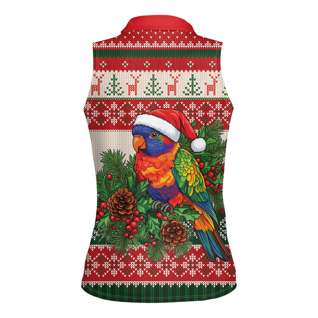 Aussie Rainbow Lorikeets Christmas Women Sleeveless Polo Shirt Festive Knitted Pattern Inspired