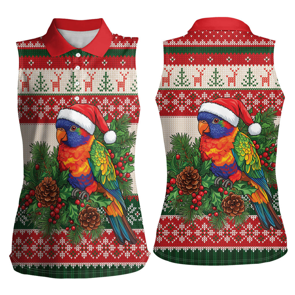Aussie Rainbow Lorikeets Christmas Women Sleeveless Polo Shirt Festive Knitted Pattern Inspired