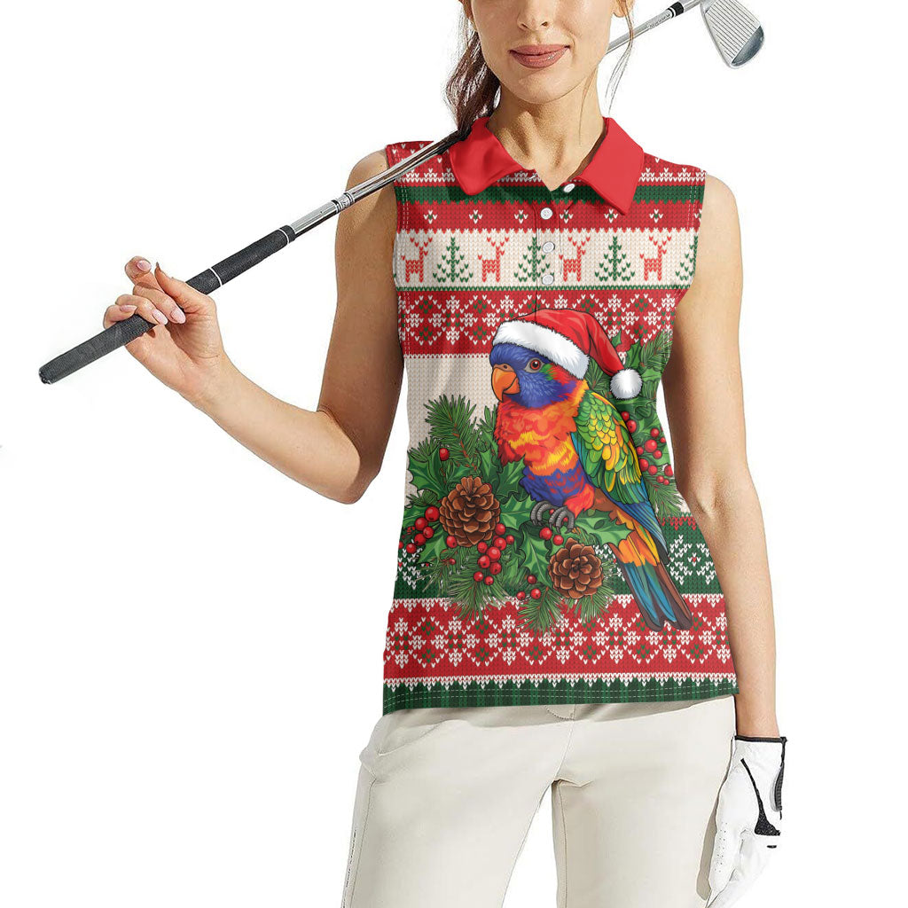 Aussie Rainbow Lorikeets Christmas Women Sleeveless Polo Shirt Festive Knitted Pattern Inspired