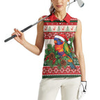 Aussie Rainbow Lorikeets Christmas Women Sleeveless Polo Shirt Festive Knitted Pattern Inspired