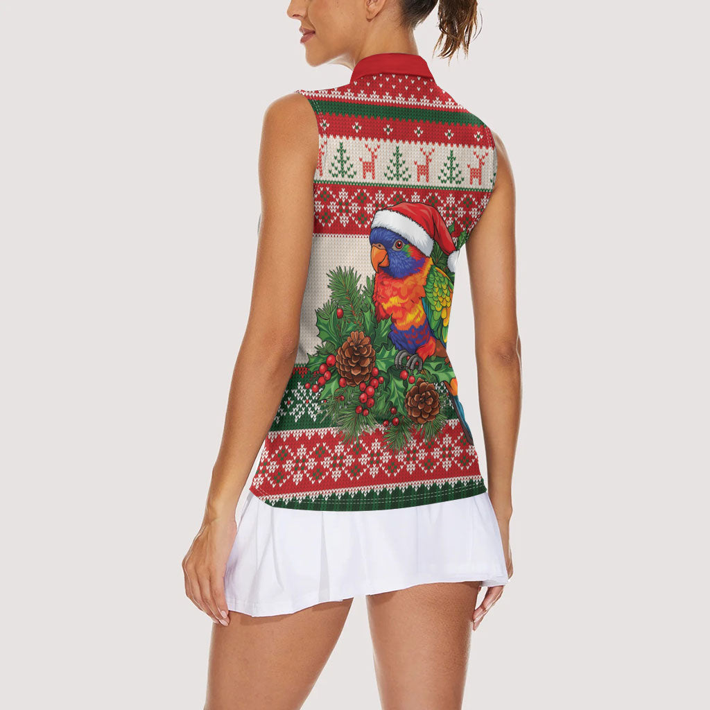 Aussie Rainbow Lorikeets Christmas Women Sleeveless Polo Shirt Festive Knitted Pattern Inspired