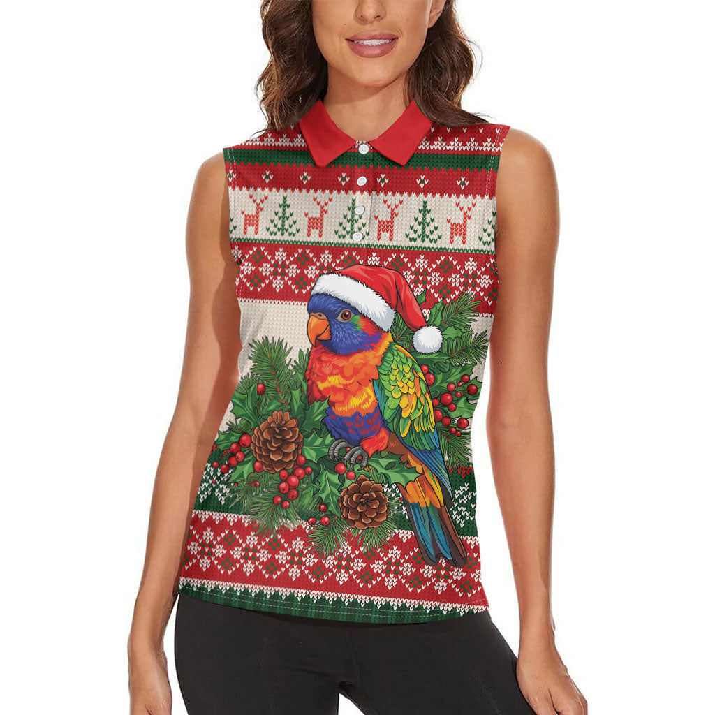 Aussie Rainbow Lorikeets Christmas Women Sleeveless Polo Shirt Festive Knitted Pattern Inspired