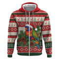 Aussie Rainbow Lorikeets Christmas Zip Hoodie Festive Knitted Pattern Inspired