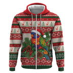 Aussie Rainbow Lorikeets Christmas Zip Hoodie Festive Knitted Pattern Inspired