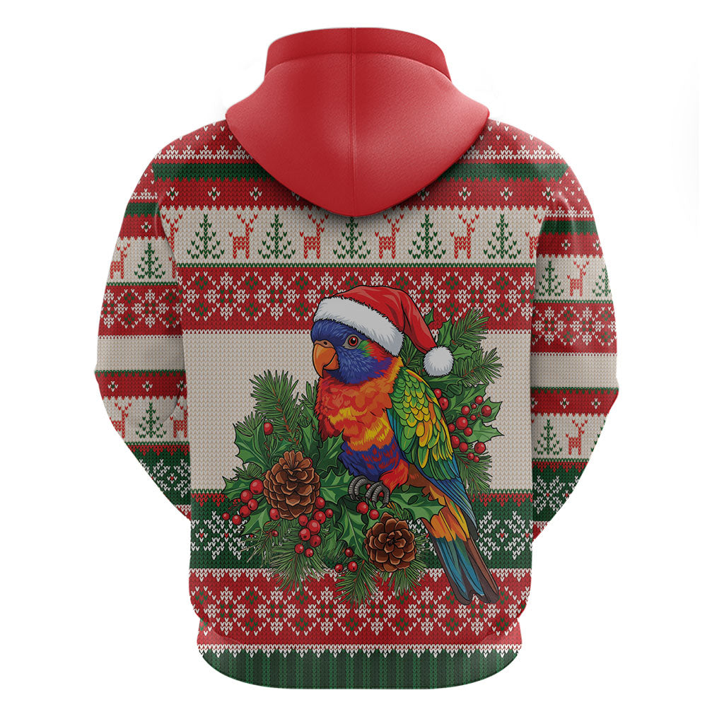 Aussie Rainbow Lorikeets Christmas Zip Hoodie Festive Knitted Pattern Inspired