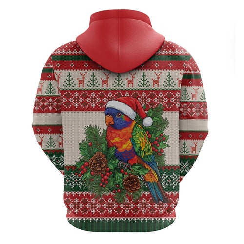 Aussie Rainbow Lorikeets Christmas Zip Hoodie Festive Knitted Pattern Inspired