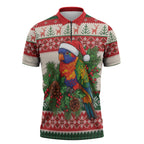 Aussie Rainbow Lorikeets Christmas Zipper Polo Shirt Festive Knitted Pattern Inspired