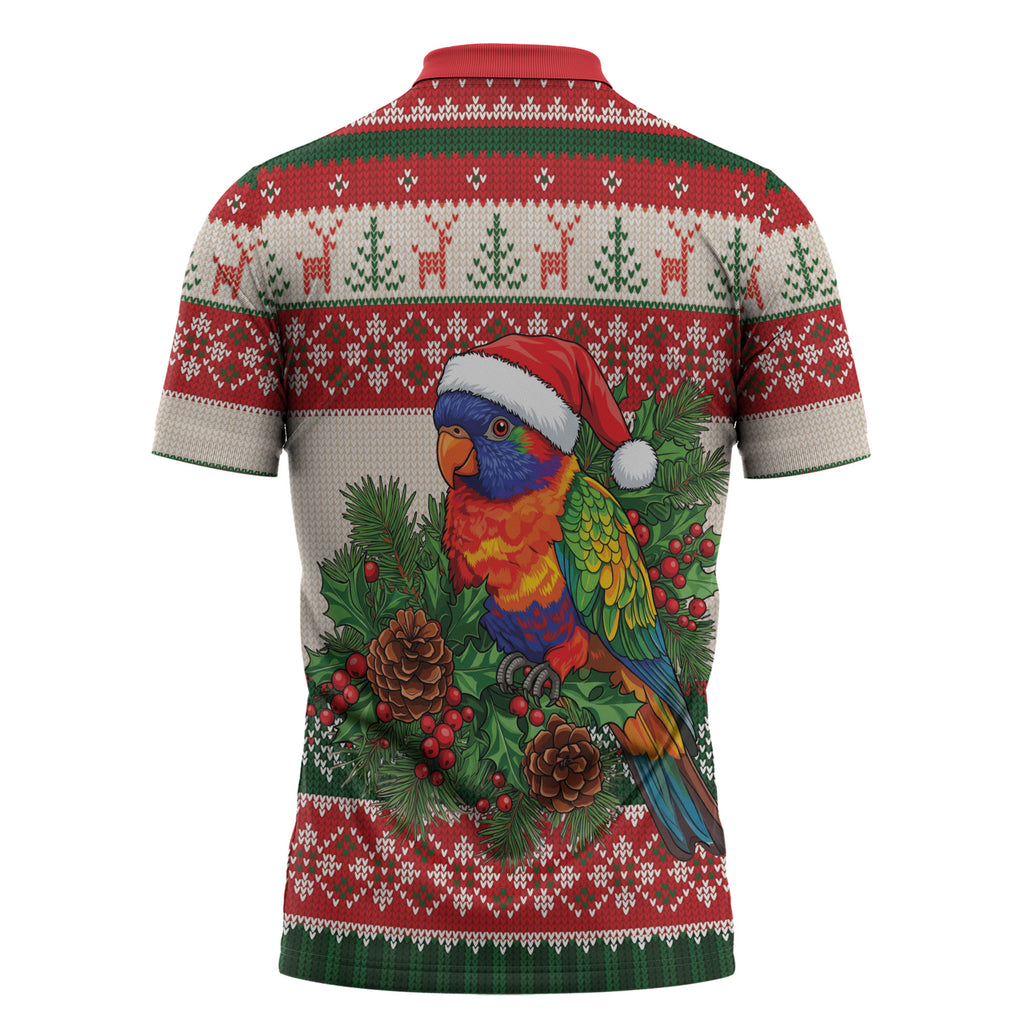 Aussie Rainbow Lorikeets Christmas Zipper Polo Shirt Festive Knitted Pattern Inspired